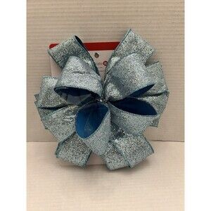 Celebrate it Christmas Tree Topper Bow Light Blue with Glitter 10” Large Bow